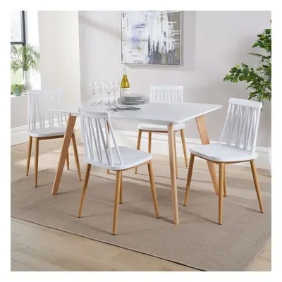 (White) Home Source Fleur Table and Lucy Chairs Dining Set