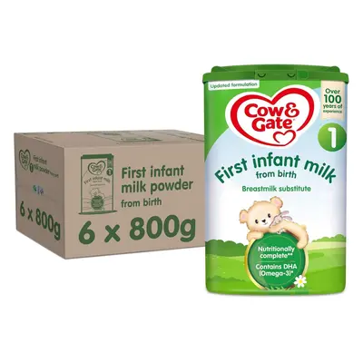 Cow & Gate First Infant Baby Milk Powder Formula, from Birth, 800g (Pack of 6)