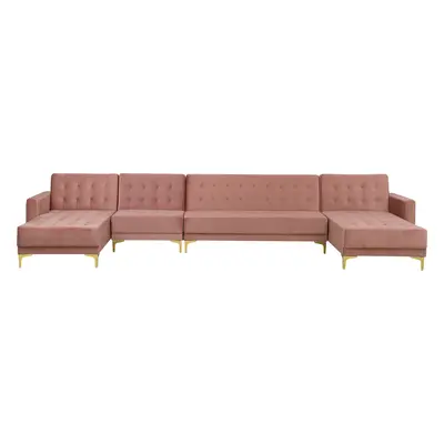 6 Seater U-Shaped Modular Velvet Sofa Pink ABERDEEN