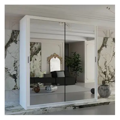 (180, white ) Chicago Sliding Double Mirror Door Wardrobe