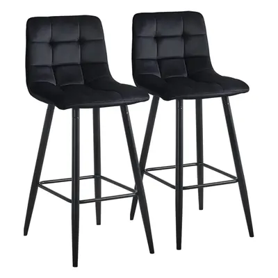 Velvet Black Bar Stools UK Kitchen Backrests Chairs Furniture Set of