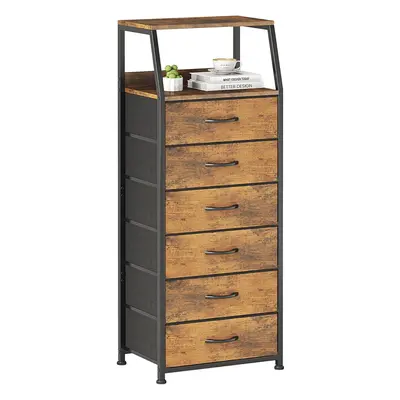 (6 Drawers, Rustic Brown) Chest of Drawers Bedroom with Drawers, Tall Fabric Dresser with Shelf,