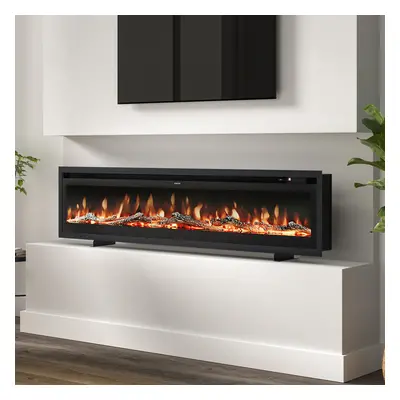 70 Inch 1800W Recessed Wall Mounted Electric Fireplace, Black