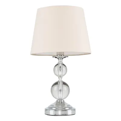 Modern Polished Chrome & Acrylic Ball Touch Table Lamp with a Beige Tapered Light Shade