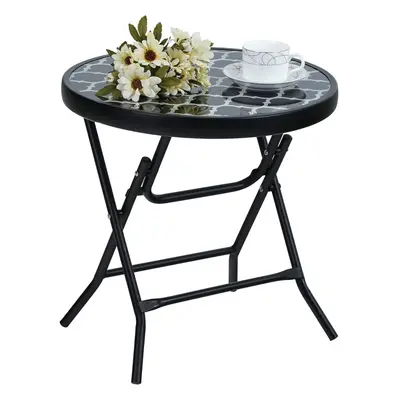 (Black) Folding Side Table, Foldable Coffee Table, Outdoor Garden Table, Small Round Patio Table