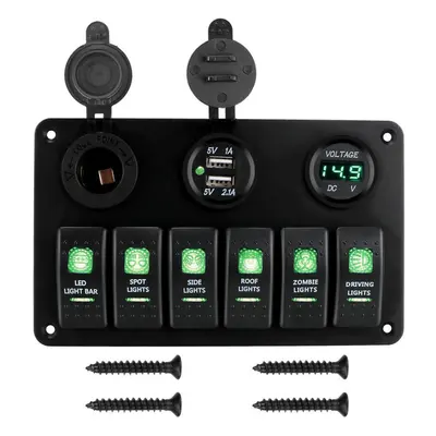 (green) Dc 12v/24v Waterproof On/off Lights Led Digital Voltmeter Gang Rocker Switch Panel Dual 