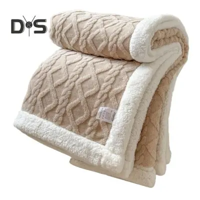 (light coffee, 2x2.3m) Winter Thickened Blanket Double-sided Fluff Plush Double-layer 3D Jacquar