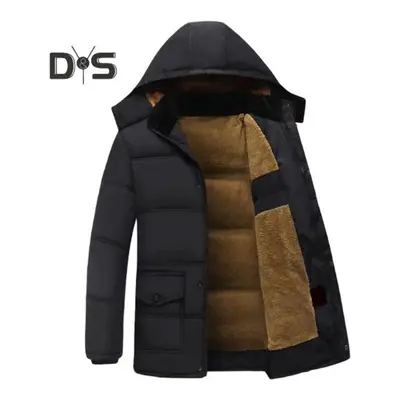 (brown, XXL) Men Down Jacket Hooded Long Sleeve Zipper Closure Jacket With Pockets Solid Color P