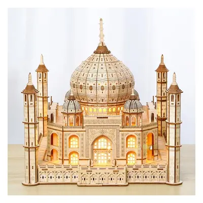 (tan) 3D Wooden Puzzle House Royal Castle Taj Mahal With Light Assembly Toy For Kids Adult Diy M