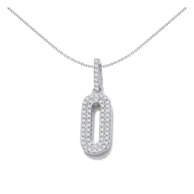 Jewelco London Ladies Rhodium Plated Sterling Silver Cubic Zirconia Oval Pill Halo Pendant Neckl