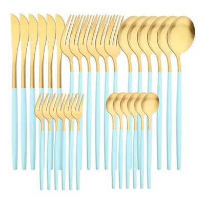 (mint,gold) 6people Matte Gold Dinnerware Set 30pcs/set Dinner Knife Cake Fork Spoon Tableware S