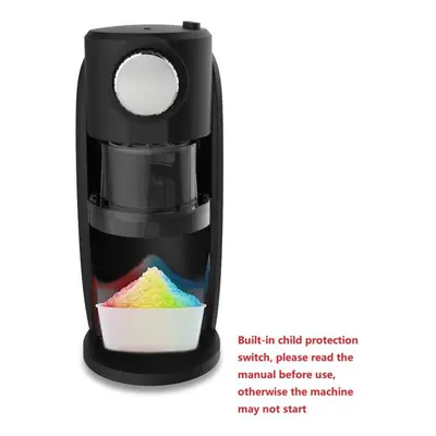 (black) Electric Snow Cone And Shaved Ice Machine With Blade Adjustment Knob And 2*200ml Reusabl