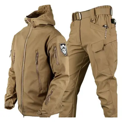 (khaki, M) Men&apos;s Outdoor Warm Suits Cold-proof And Warm Plus Velvet Thickened Clothing Autu