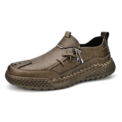 (khaki, 40) Handmade Genuine Leather Men&apos;s Casual Shoes Comfortable Moccasins Men Business 