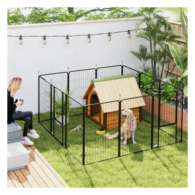 PawHut Dog Pen, Panels Puppy Pen for Large Dogs, 100cm High, Black