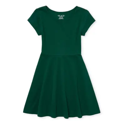 The Children's Place Girls' Short Sleeve Basic Skater Dress Spruce Green Single XX-Large