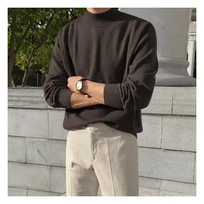 (brown, L) Half Turtleneck Jumper Men&apos;s Autumn And Winter Loose Trend Thickened Black Middl