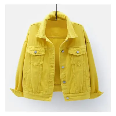 (yellow, 2XL) Spring New Color Denim Jacket Women&apos;s Short Korean Loose Long Sleeve Jacket S