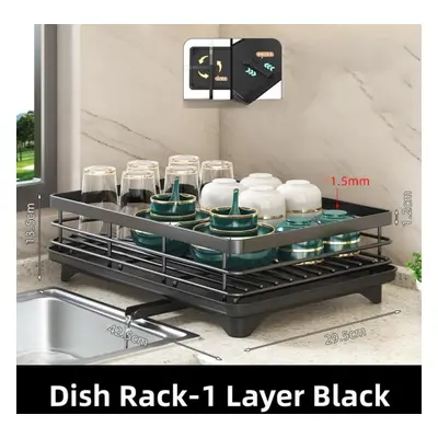 (black, Single Layer) Kitchen Organizer Dish Drying Rack Bowls Knife Fork Pot Lid Utensils Stora