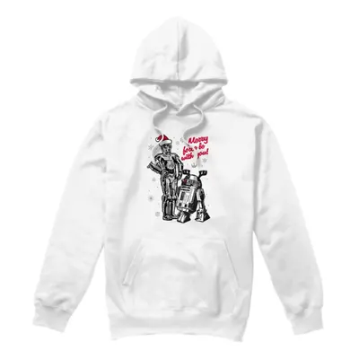 (M, White) Star Wars Mens Merry Christmas Droids Hoodie