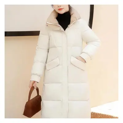 (white, M) Women&apos;s Mid Length Winter Thickened Down Coat Over Knee Coat Solid Women&apos;s 