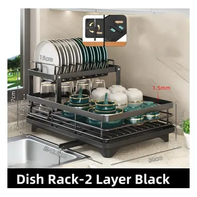 (black, Layers) Kitchen Organizer Dish Drying Rack Bowls Knife Fork Pot Lid Utensils Storage Rac