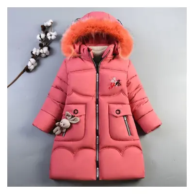 (watermelon red, 160) Children&apos;s Cotton Padded Jacket Winter Wear Girls Hooded Warm Jacket