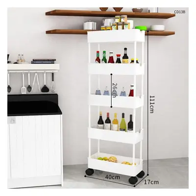 (white, 40*17*111cm) 2/3/4 Tier Slim Storage Cart Kitchen Bathroom Organizer Shelf Mobile Shelvi