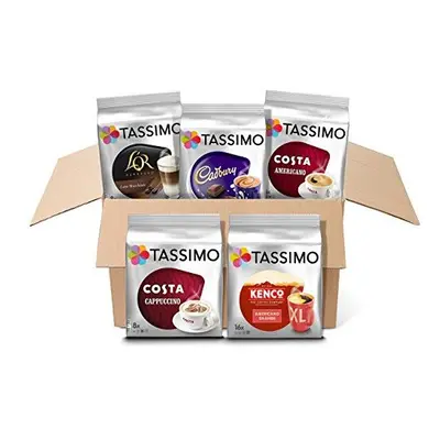 Tassimo Variety Box Costa, Kenco, Cadbury & L'OR Coffee Pods (Pack of 5, Total Coffee Capsules)