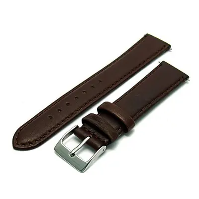 Soft Genuine Leather Watch Strap Band 18mm, Brown, Chrome (Silver Colour) Buckle