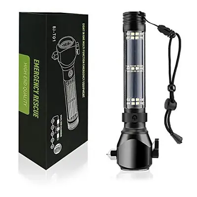 8 in Multi Function Flash Light,USB Rechargeable Solar Powered Flashlight with Glass Breaker,Sea