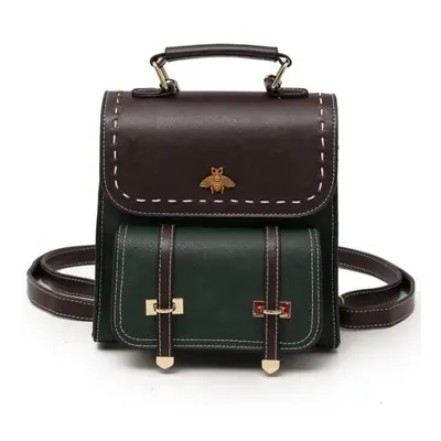 Vintage PU Leather Women Backpack Simple Preppy Style (Green)