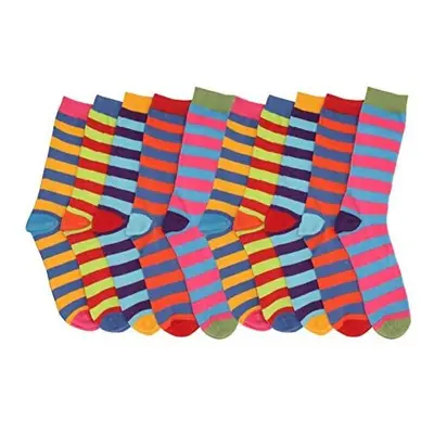 6 pairs Ladies Funky Retro 80's Vinatge Multi Stripe Pattern Dress Design Socks Cotton Blend Col