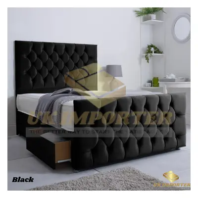 (Double (with Drawers), Black Plush (without Mattress)) PLUSH DIVAN BED SET WITH MATTRESS 54" CH