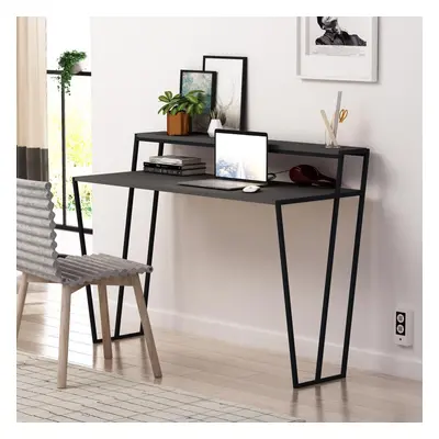 FWStyle Modern Home Office Student Study Desk Black Metal Frame Anthracite Grey