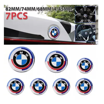 7pcs BMW 50th Anniversary Emblem Centre Caps Badges Set 82mm 74mm 68mm 45mm UK