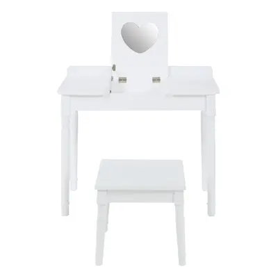 Childrens Dressing Table and Chair, Crisp White Dressing Table with Mirror, Body Posture Vanity 