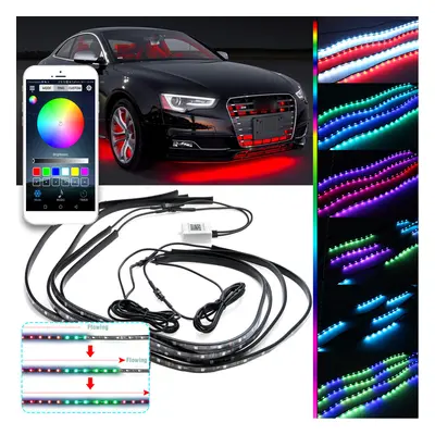 DC12V RGBW Flow LED Under Car Tube Strip Light APP Wireless Control Waterproof Underglow Body La