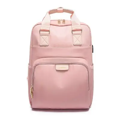 (Pink, 15.6 Inch) Laptop Bag Canvas Backpack Handbag Campus Scholbag Multi Functional For Female