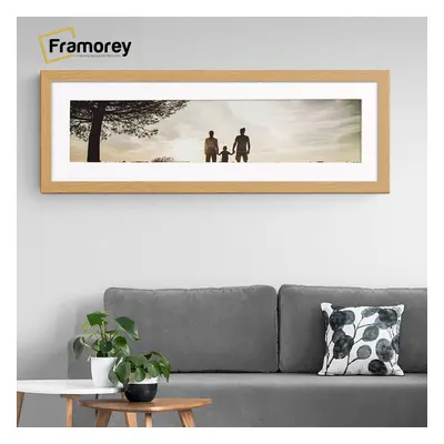 (Oak With White Mount, 100x35CM Pic (110x45CM Frame)) Panoramic Size Oak Picture Frame Photo Fra