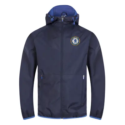 (Navy Peak Hood, Small) Chelsea FC Official Football Gift Mens Shower Jacket Windbreaker