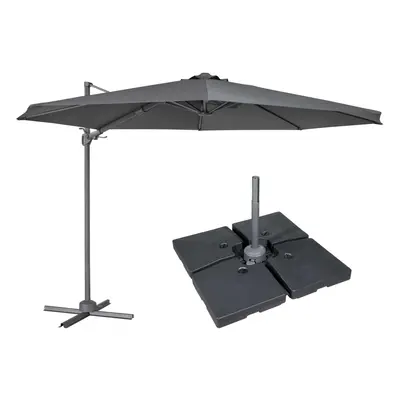 Ã3m Cantilever Parasol/Umbrella, Cover and Base Bundle, Rib, Crank Handle, Rotation, Tilt, Grey