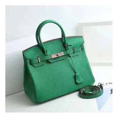 (Bamboo green, 25*19*13cm) Ladies Women Leather Handbag Birkin First Layer Cowhide Leather Tote 