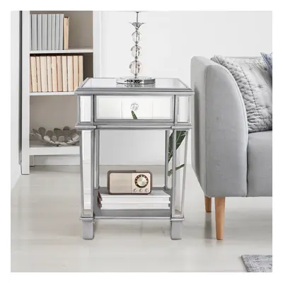 Heavy Duty Mirrored Nightstands Modern Bedside Table Drawer Glass Side End Table Silver Dresser 