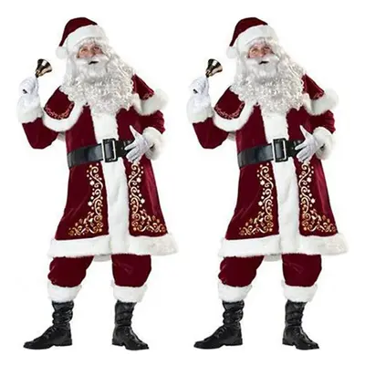 (Costume Set, 3XL) Santa Claus Suit Christmas Costume Fancy Dress Cosplay Party Velvet Set Outfi