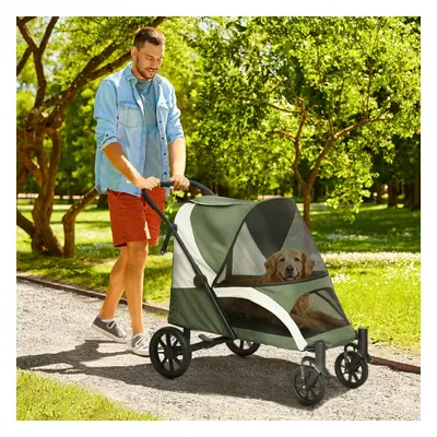 PawHut Easy Folding Pet Stroller for Large Dogs, Dark Green