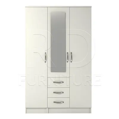 Ready assembled Classic Door Drawer Combi Mirrored Wardrobe White