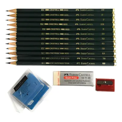 Faber-Castell Graphite Sketch Pencil Art Set (8B - 2H) with Kneaded Art Eraser Large Dust Free E