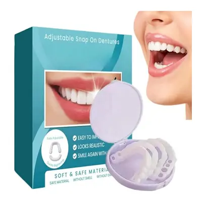 2Pair Dentures False Teeth, Clip on Veneers Top and Bottom, Temporary Adjustable Snap on Denture