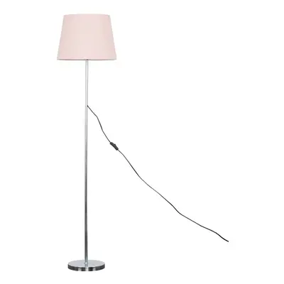 Modern Standard Floor Lamp in a Polished Chrome Metal Finish with a Pink Tapered Shade